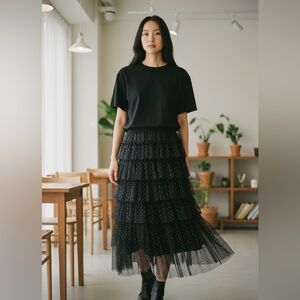 cupcakes & cashmere Black Polka Dot Tiered Skirt